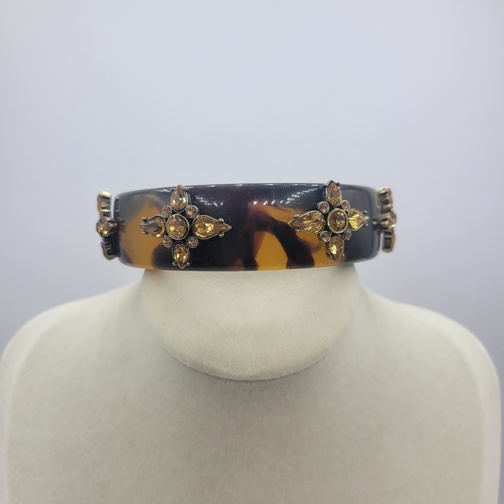 Tortoise Shell Style Bangle Bracelet • Lucite/Rhinestone